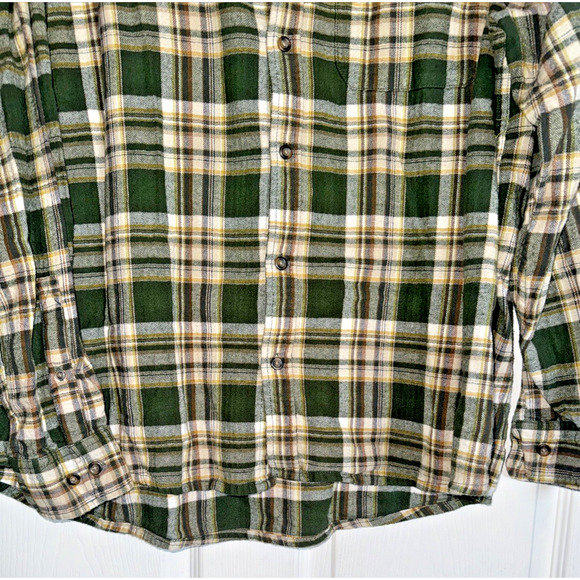 Eddie Bauer Sz XXL Men's Green Plaid Flannel Shirt Long Sleeve Button Up - Picture 8 of 11